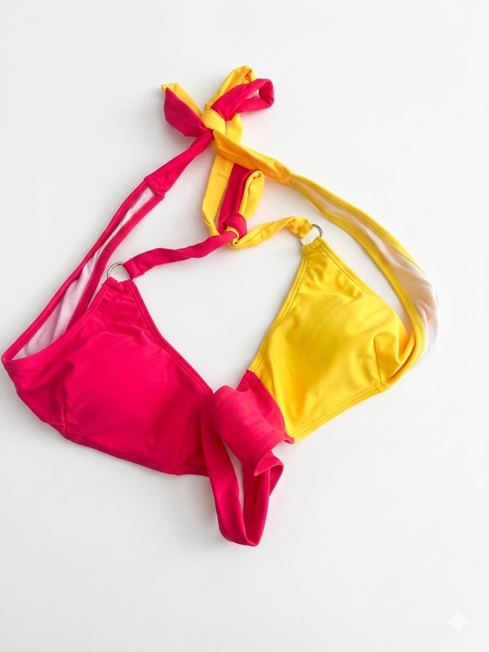 Hot Pink and Sunny Yellow Halter Bikini Top